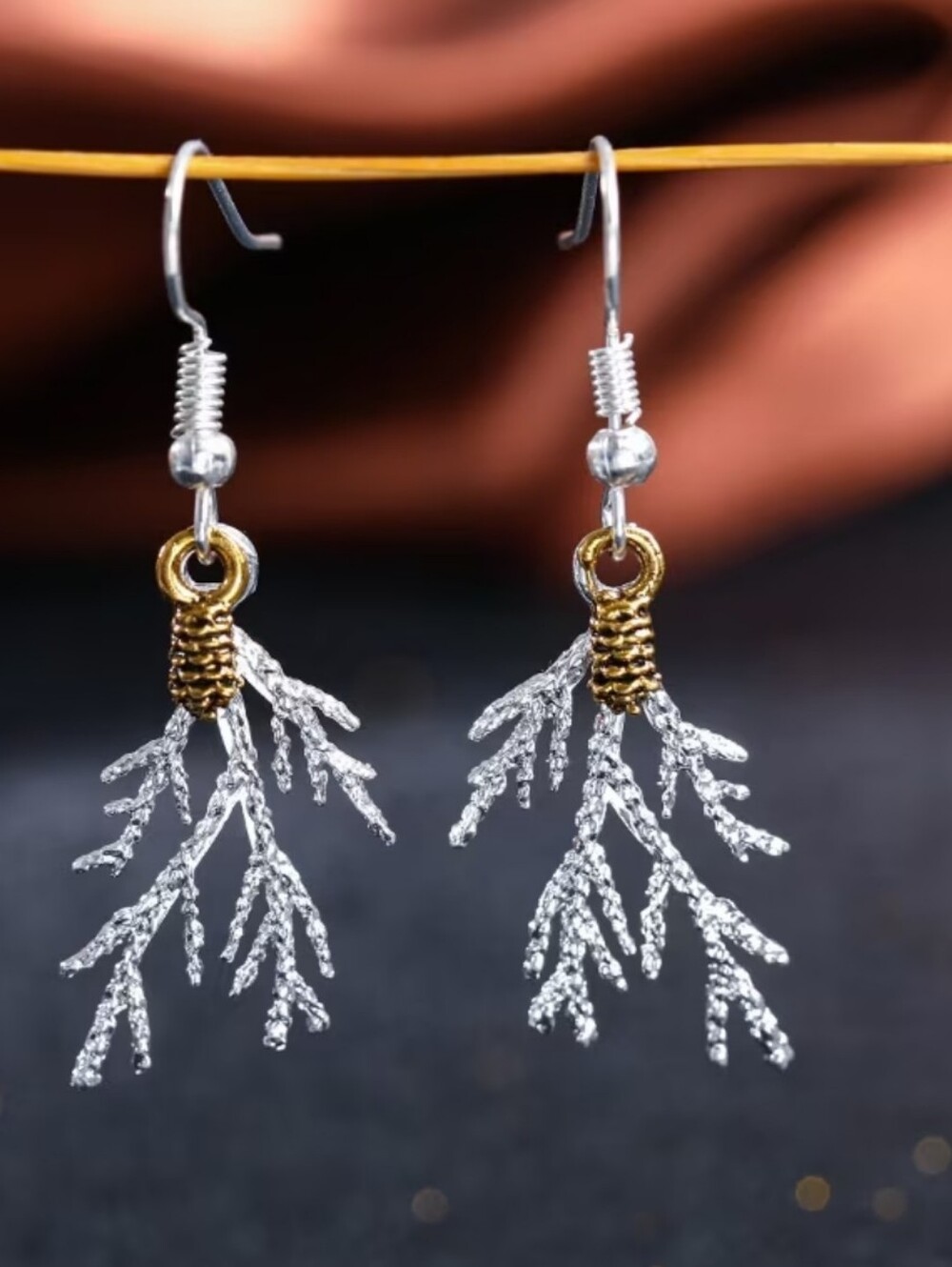 NWT* Silver Branch,Leaf,Pinecone,Shiny,Fall,Winter Hanging, Dangle Earrings* NEW